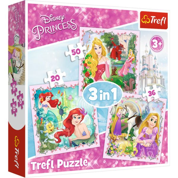 Puzzle 3 in 1 - Principesse Dinsey Rapunzel, Aurora e Ariel