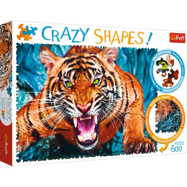 600 Piece Puzzle - Crazy Shapes: Face to Face with a Tiger