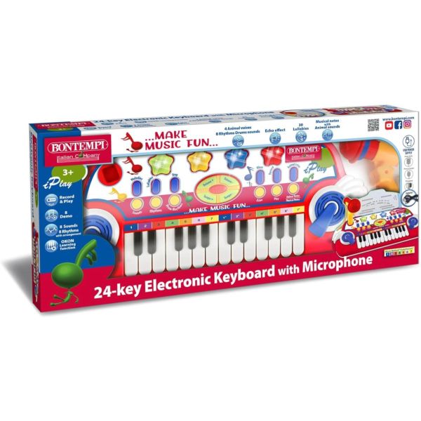 24-key electronic keyboard with microphone and music stand