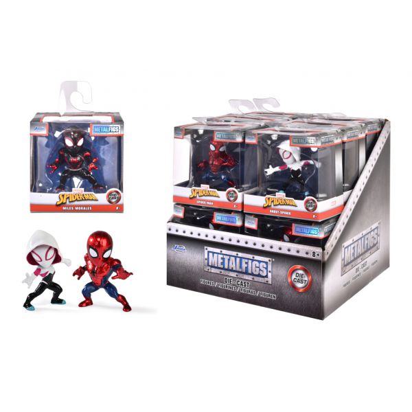 Marvel Spiderman character cm.6,5 pop culture stylized character in display 12 pcs. The display contains 6 Spiderman, 4 Miles Morales 2 Ghost Spider.