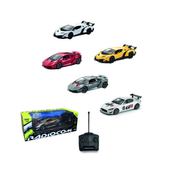 Radiocom - Licensed Car 1:24 Scale, RC 2.4 GHz assorted licenses, with lights. License: LAMBORGHINI + MASERATI batteries not included