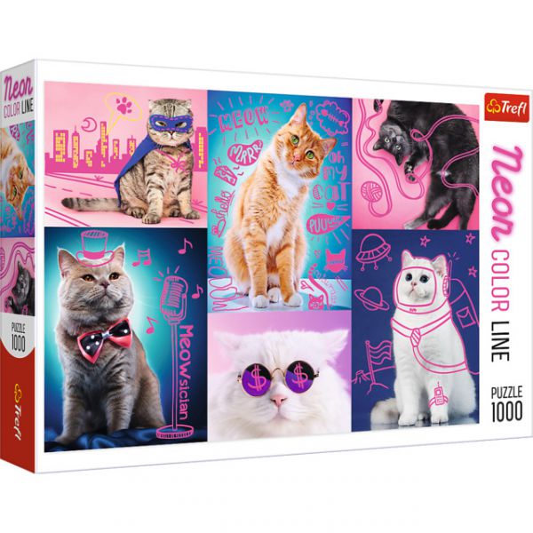 Puzzle da 1000 Pezzi - Neon Color Line: Super Cats