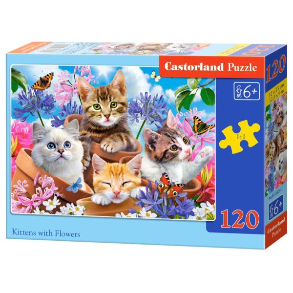 Puzzle da 120 Pezzi - Gattini con Fiori
