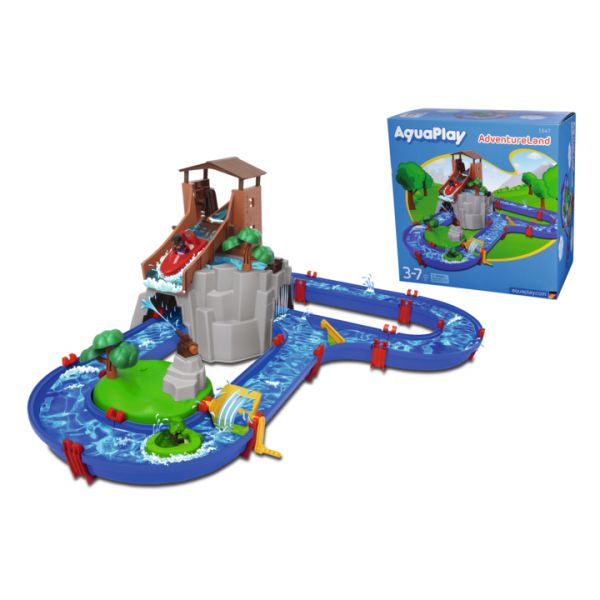 Aquaplay Adventure Land 57 pcs with cave, mega slide and waterspout + 2 vehicles and 1 boat
