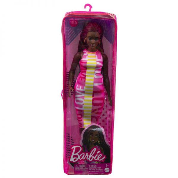 Barbie - Fashionistas: Curvy Vestito Rosa e Giallo con Treccine