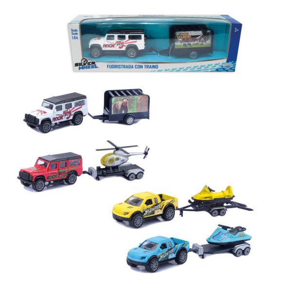 Silver Wheels - Off-road vehicle with towing sc.1:64 Pick up 4X4 with towing and accessory with free wheels