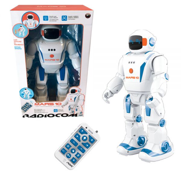 Radiocom - Mars 10
Robot 40 x 23 x 13 cm ad infrarossi
luci e suoni, sensore di movimento, programmabile, occhi con luci led