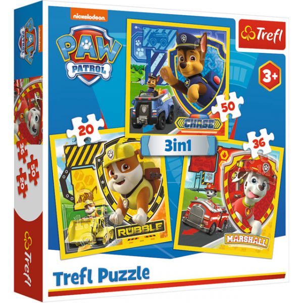 Puzzle 3 in 1 - Paw Patrol: Marshall, Rubble e Chase