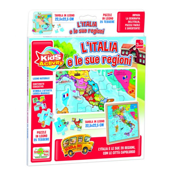 Puzzle da 25 pezzi in legno - kids activity: l'italia e le sue regioni