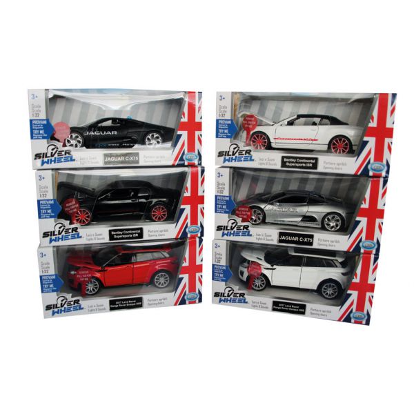 Silver Wheel - English licensed cars 1:32 scale, with breech loading function, opening doors and hood, lights and sounds. Batteries included.