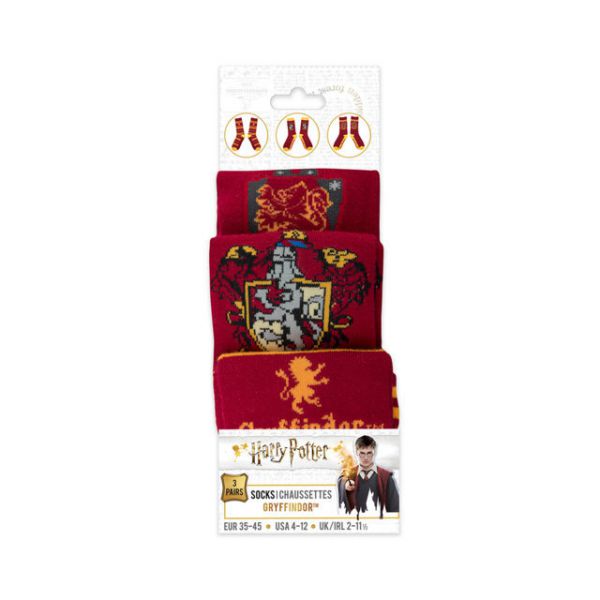 Set of 3 pairs of Gryffindor socks - One size - EU 37 to 46 - Harry Potter