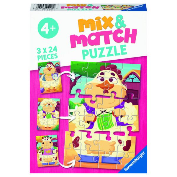 3 Puzzle da 24 Pezzl Mix & Match - Gli Amici della Fattoria