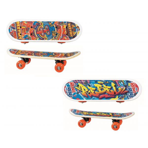 Skateboard legno 43x13 cm - 2 disegni assortiti