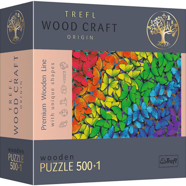 501 Piece Woodcraft Puzzle - Rainbow Butterflies
