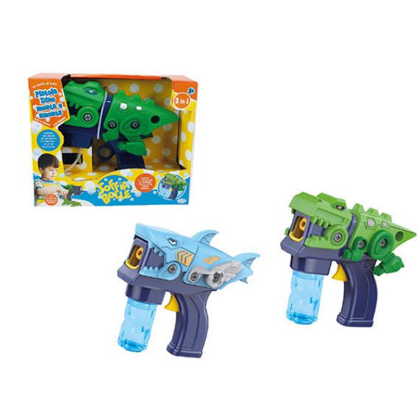 Bubble blower - Dino and Shark bubble shooter 2 bottles of 60 ml. of mechanical operation solution