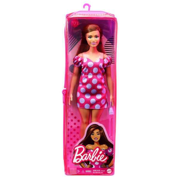 Barbie - Fashionistas: Bambola con Castana con Vitiligine, Vestitino a Pois e Accessori