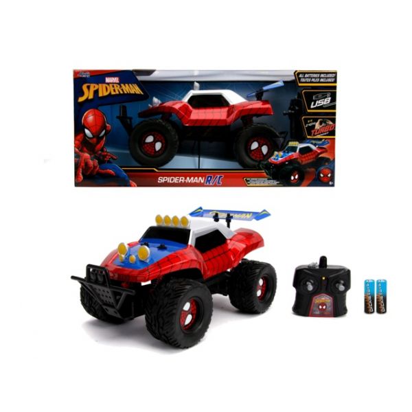 Marvel Spider-Man RC Buggy 1:14, 2 channels, 2.4GHz, turbo function, speed up to 9km/h, full driving function, USB charging system