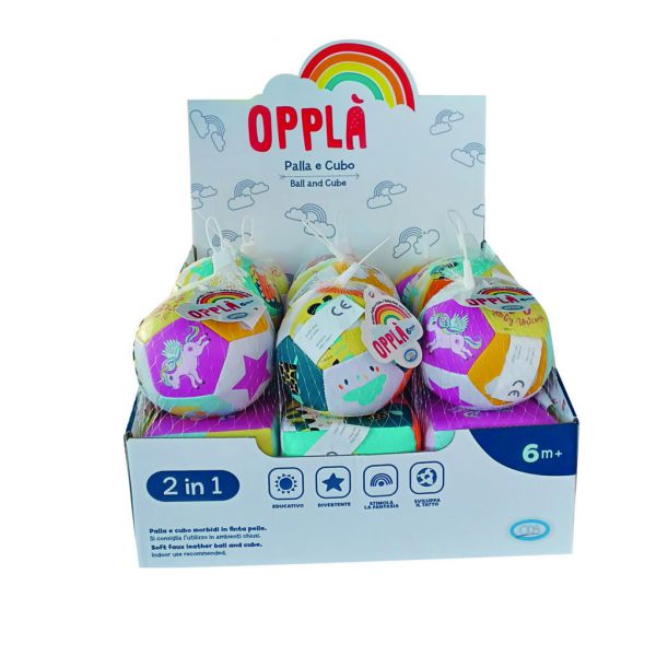 Opplà - Ball and Cube 2 in 1 soft ball and cube with tactile details 10 cm