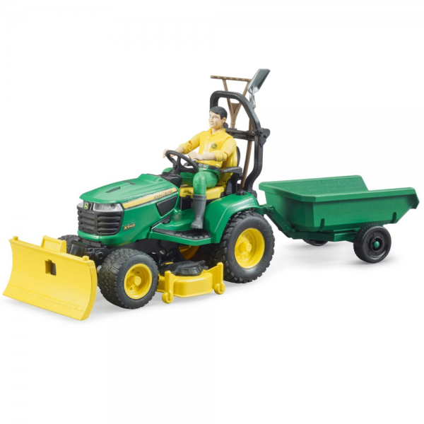 John Deere tractor mower with trailer and gardener