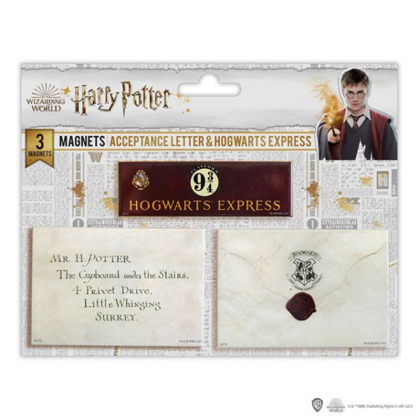 Harry Potter - Set 3 Magnets: Acceptance Letter + Track 9 and 3/4