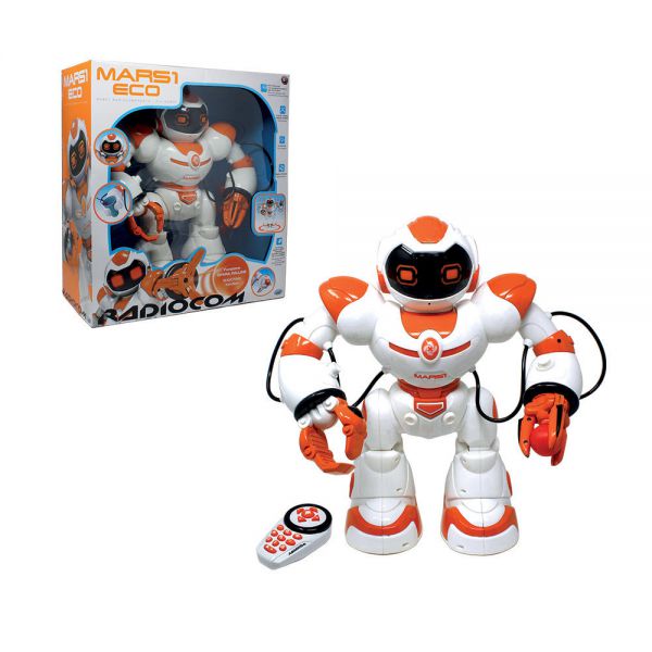 Radiocom - Mars 1 ECO, 40 cm infrared RC robot, ball shooter, dance and whistle function, movement programming