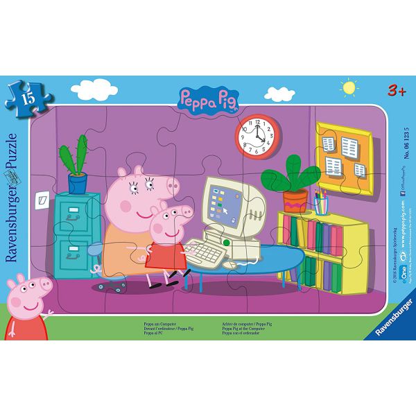 15 Piece Jigsaw Puzzle - Framed Puzzle: Peppa Pig on the Computer