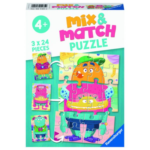3 Puzzles of 24 Pieces Mix &amp; Match - Funny Monsters