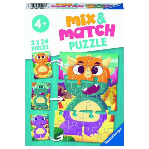 3 Puzzles of 24 Pieces Mix &amp; Match - Dinosaurs to Mix