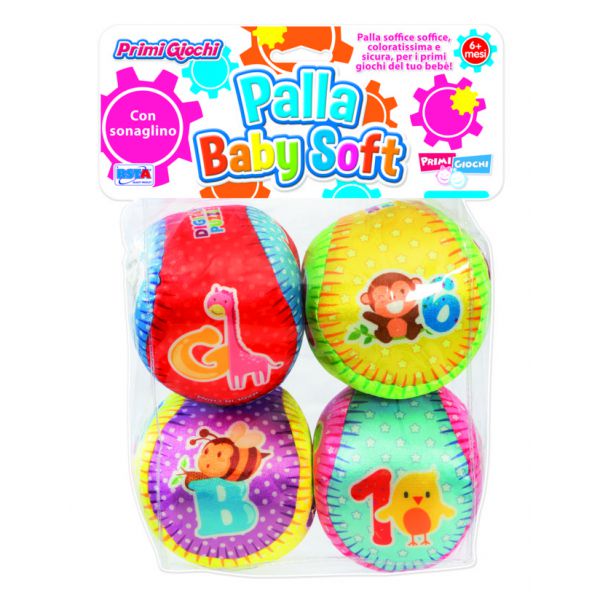 Palla baby soft - 4 palle con sonaglino 10 cm