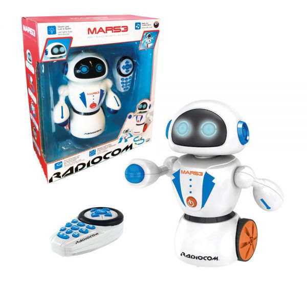 Radiocom - Mars 3
Robot 22 x 10 x 18 cm ad infrarossi
luci e suoni, segue il percorso disegnato, programmabile, musica demo  3 canzoni