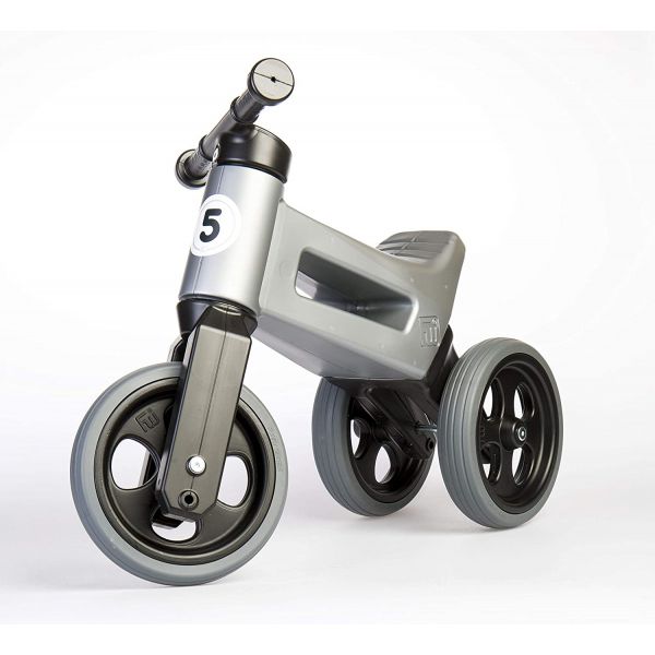 Funny Wheels - Tricycle / Balance Bike convertible 2 in 1, Rider Sport with silent rubber wheels and Adjustable in Height - Silver Gray