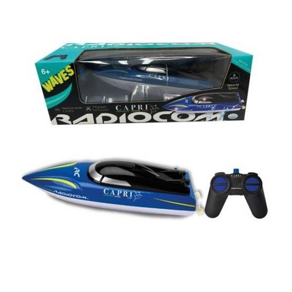 Radiocom Waves - Capri RC 2,4 Ghz, motorboat 24*7*8 cm 7 functions (forward, right/left, backward, right/left, stop) playing time 20 minutes 3.7 V 500 mAh lithium battery included
