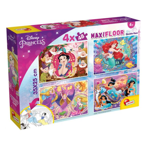 4 Puzzle da 48 Pezzi Maxi Double Face - Disney Princess
