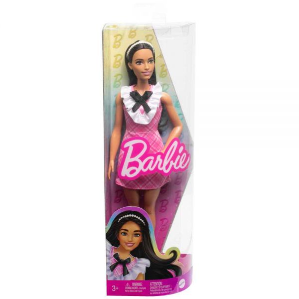 Barbie - Fashionistas: Bambola con Vestito Rosa e Capelli Neri