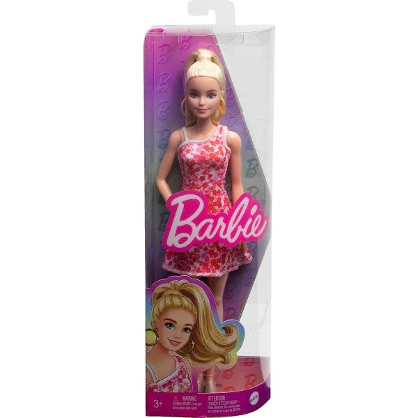 Barbie - Fashionistas: Bambola con Capelli Biondi e Vestito a Fiori Rosa e Rossi