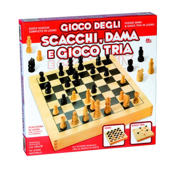 Wooden Checkers and Tic-Tac-Toe Chess 29 x 29 cm