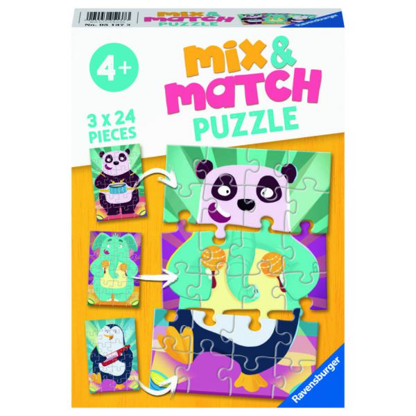 3 Puzzle da 24 Pezzi Mix & Match - Animali Musicali