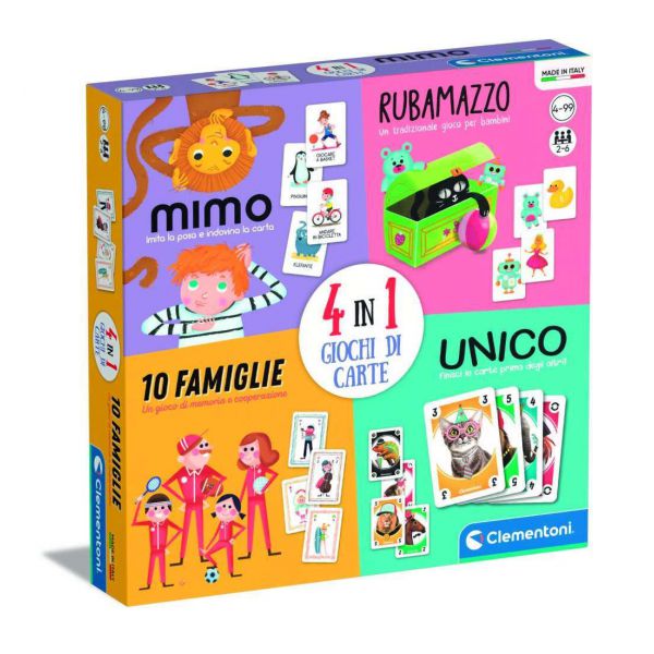 4in1 Gioco di Carte Mimo, Unico, Rubamazzo, 10 Famiglie