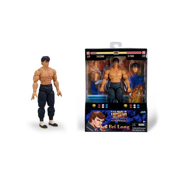 Street Fighter II Fei-Long Character cm.15 articulated cult pop collectible character, 25 points of articulation, interchangeable hands and head, accessories