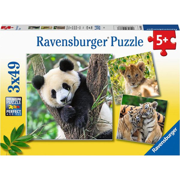 Puzzle 3x49 pcs - Panda, tiger and lion