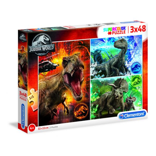 3 Puzzle da 48 pezzi - Supercolor: Jurassic World