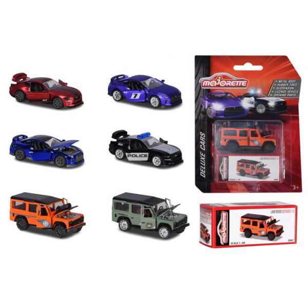 Majorette Deluxe Cars, 1:64, cm. 7,5, 6-asst, due parti apribili, collector box