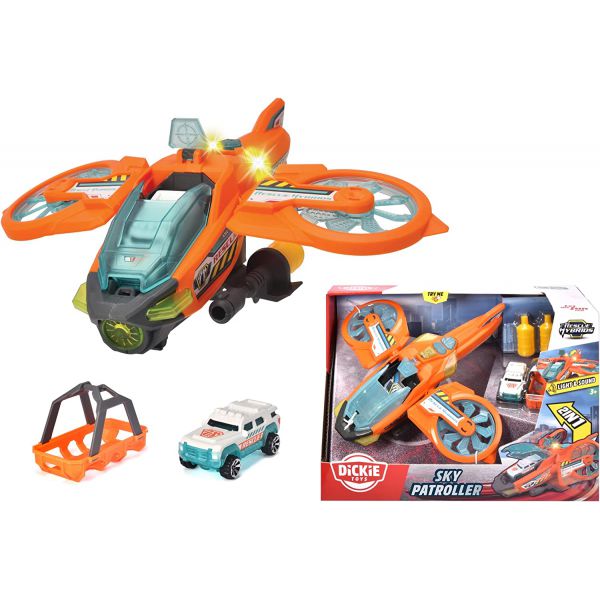 35 cm Sky Patroller, freewheel operation, lights and sounds that synchronize with those of the other vehicles in the range (Team Function), water spray function, convertible, 1 die-cast vehicle in 1:64 scale included