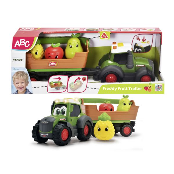 ABC Freddy Fruit Trailer freewheel operation, lights, sounds, trailer with removable fruit crate, three fruits with rattle