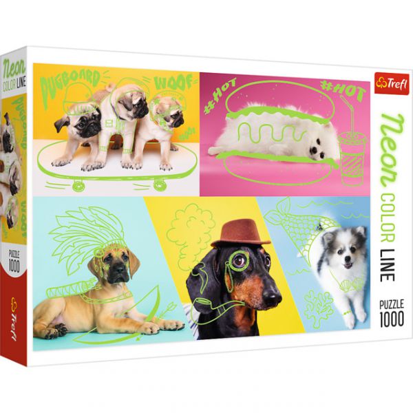 Puzzle da 1000 Pezzi - Neon Color Line: Far out Dogs