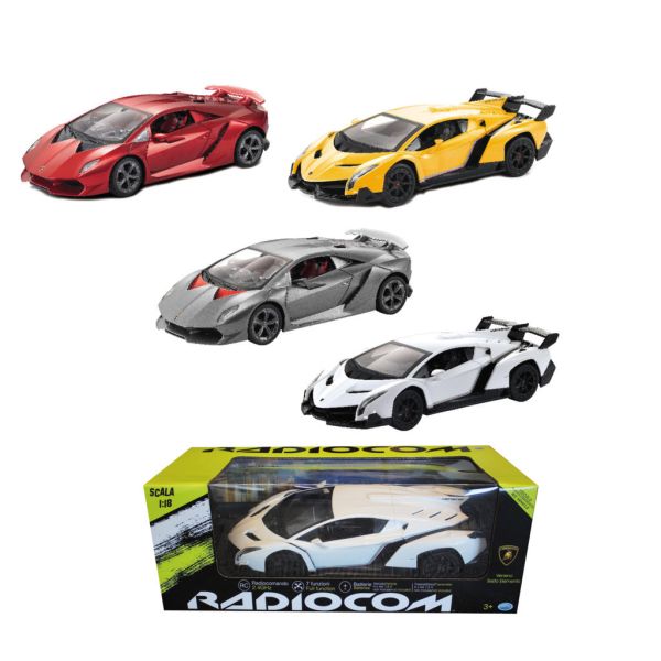Radiocom - Lamborghini Licensed Car 1:18 Scale, RC 2.4 GHz assorted licenses, with lights. License: LAMBORGHINI batteries not included