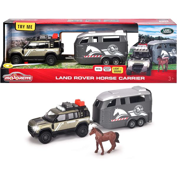 Majorette Grand Series Land Rover + trailer for horses, lights and sounds, 25 cm