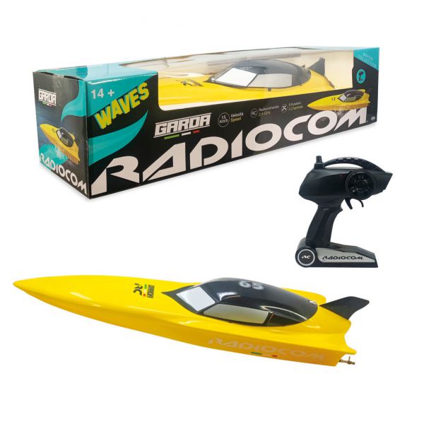 Radiocom Waves - Garda RC 2,4 Ghz, motorboat 74*25*15 cm 3 functions (forward, right/left) playing time 12 minutes, SPEED 15 KM/H 7,4 V 1500 mAh lithium battery included NO TOY