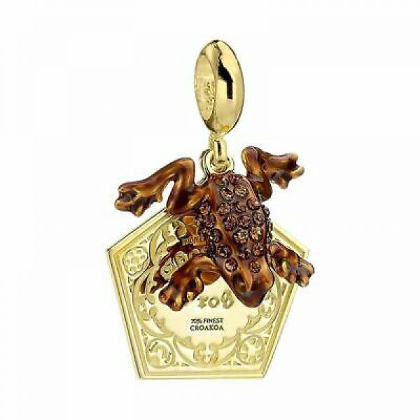 Sterling Silver, Gold Plated Chocolate Frog Slider Charm Embellished with Crystals - Harry Potter