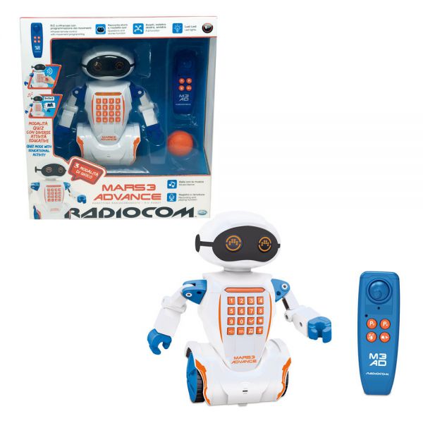 Radiocom - Mars 3 Advance, 22.5 cm infrared radio-controlled robot, sounds, dances, tells stories, voice recording, tray/door and ball accessories